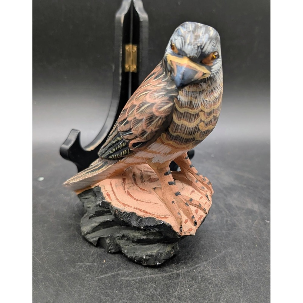 Carved‎ Stone Hawk Falcon Bird Figurine Hand Painted Folk Art Wildlife
